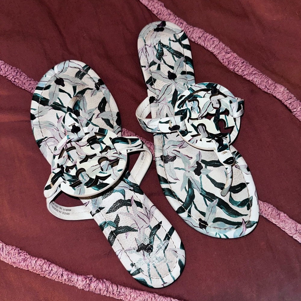 Tory Burch White Floral Cutout Logo Sandals